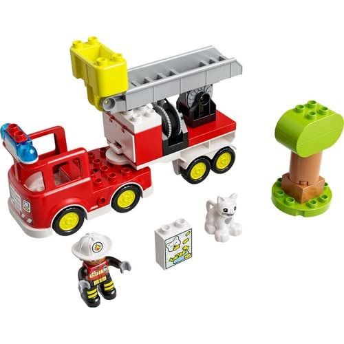 LEGO DUPLO Feuerwehrauto - Minifiguren für Vorschulkinder ab 2 Jahren - Montessori Spielzeug für Kleinkinder mit LKW, Feuerwehrmann, Katze und Baum