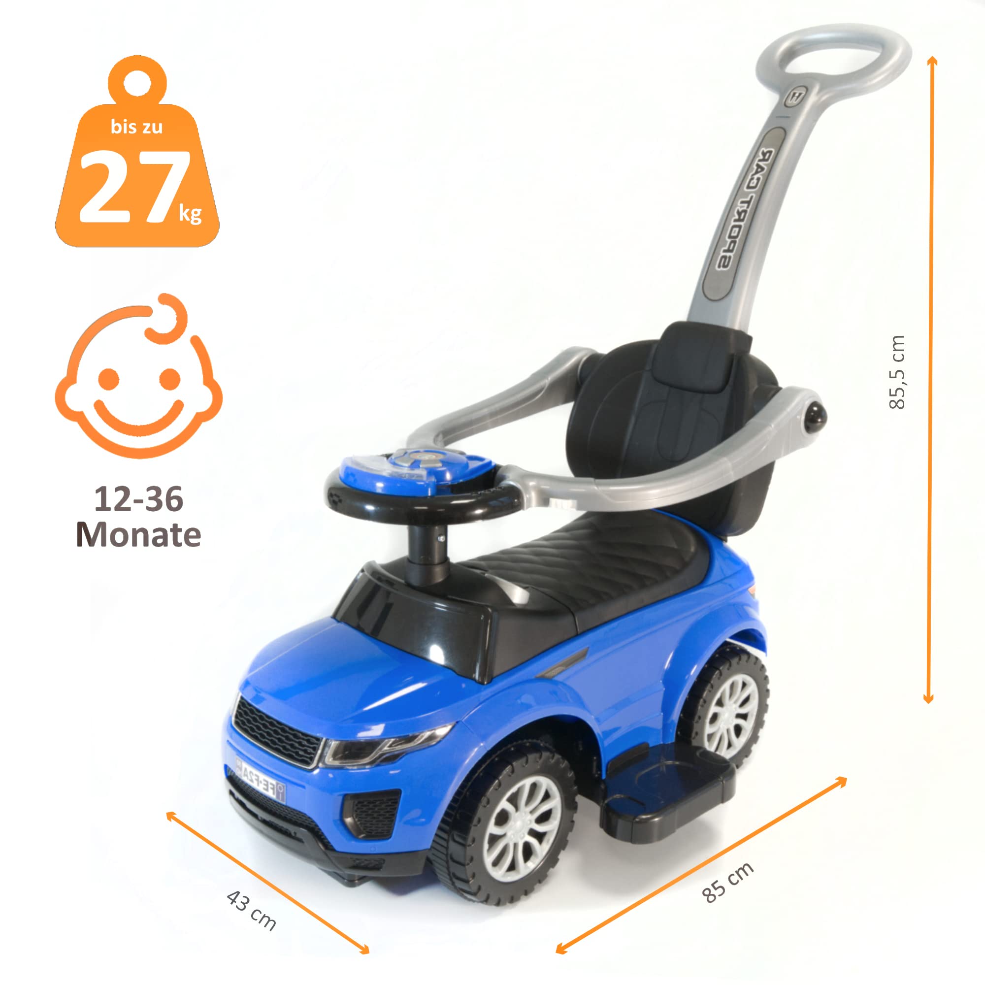 LEMODO Rutschauto mit Schiebestange | Rutschfahrzeug ab 1 Jahr | Rutscherfahrzeug mit Sicherheitsbügel | Kinderfahrzeug mit Staufach und Sound-Lenkrad