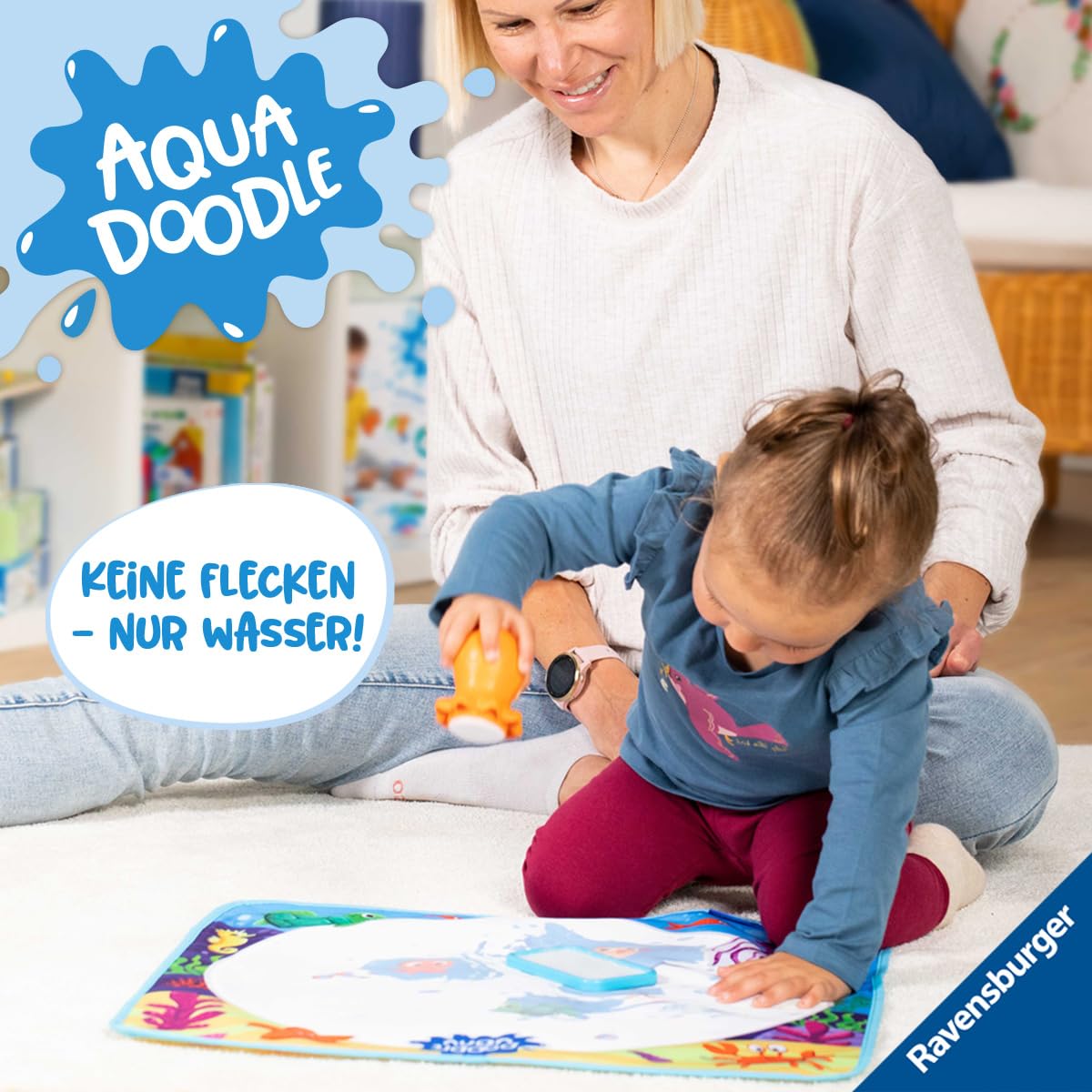 Ravensburger 4568 Aquadoodle Magic Ocean - Fleckenfreies Stempeln und Entdecken mit Wasser - Stempelset mit magischer Stoffmatte für Babys ab 1 Jahr