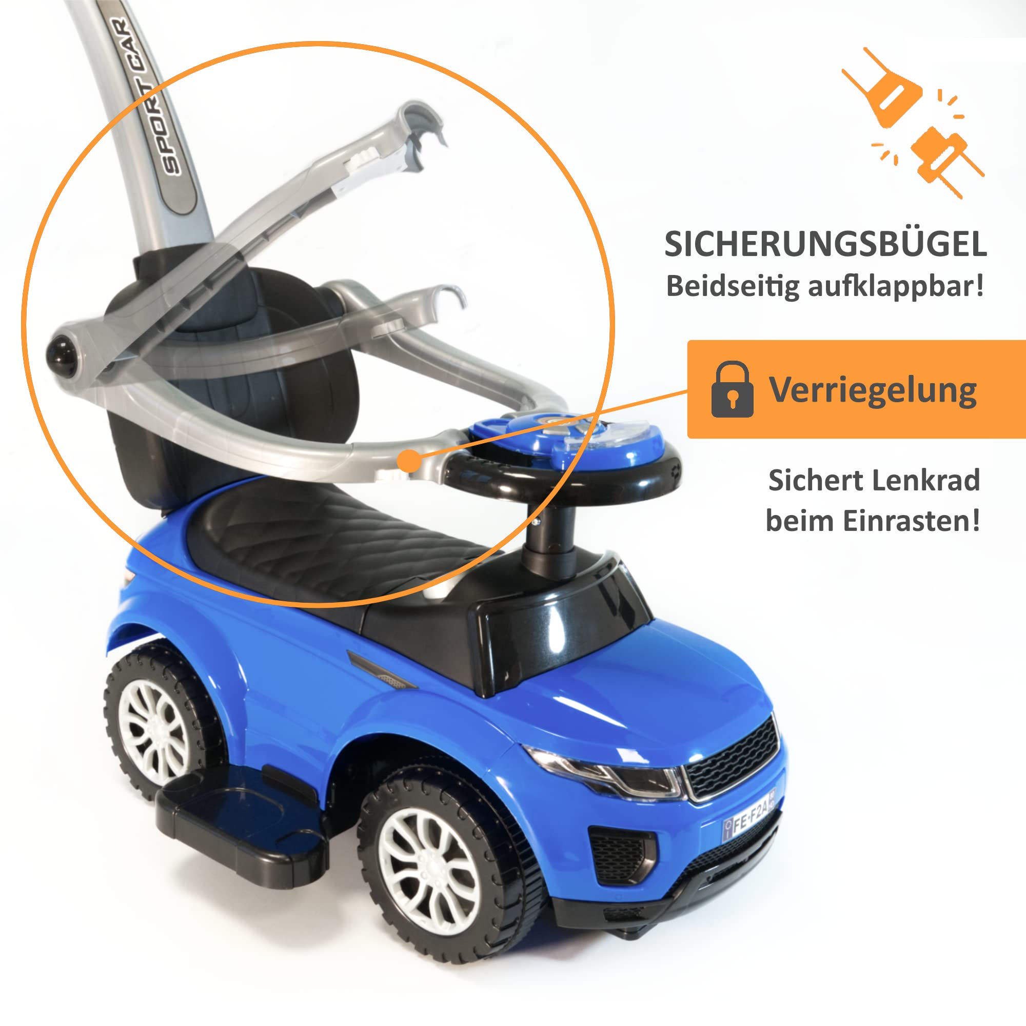 LEMODO Rutschauto mit Schiebestange | Rutschfahrzeug ab 1 Jahr | Rutscherfahrzeug mit Sicherheitsbügel | Kinderfahrzeug mit Staufach und Sound-Lenkrad