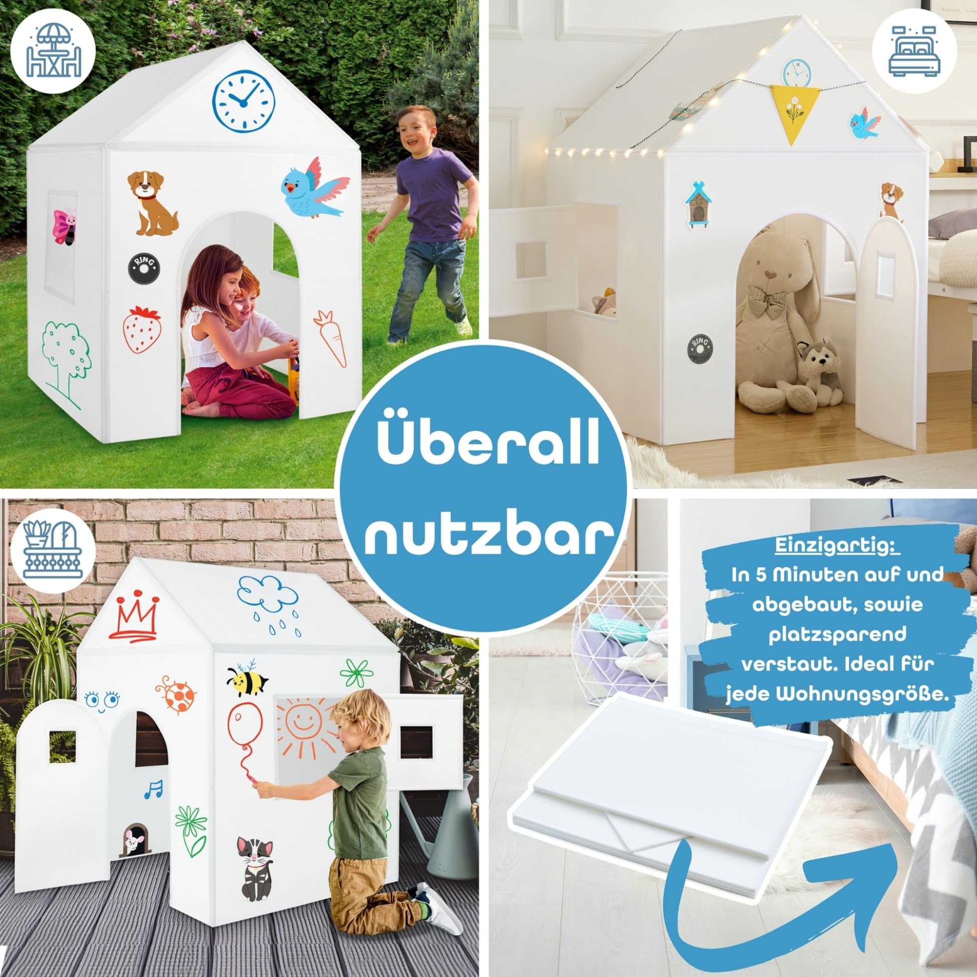 Imagine Playhouse - Immer Wieder neu bemalen & abwischen - Spielhaus Kinder Indoor & Outdoor mit Stiften und Aufkleber - Montessori Spielzeug ab 3