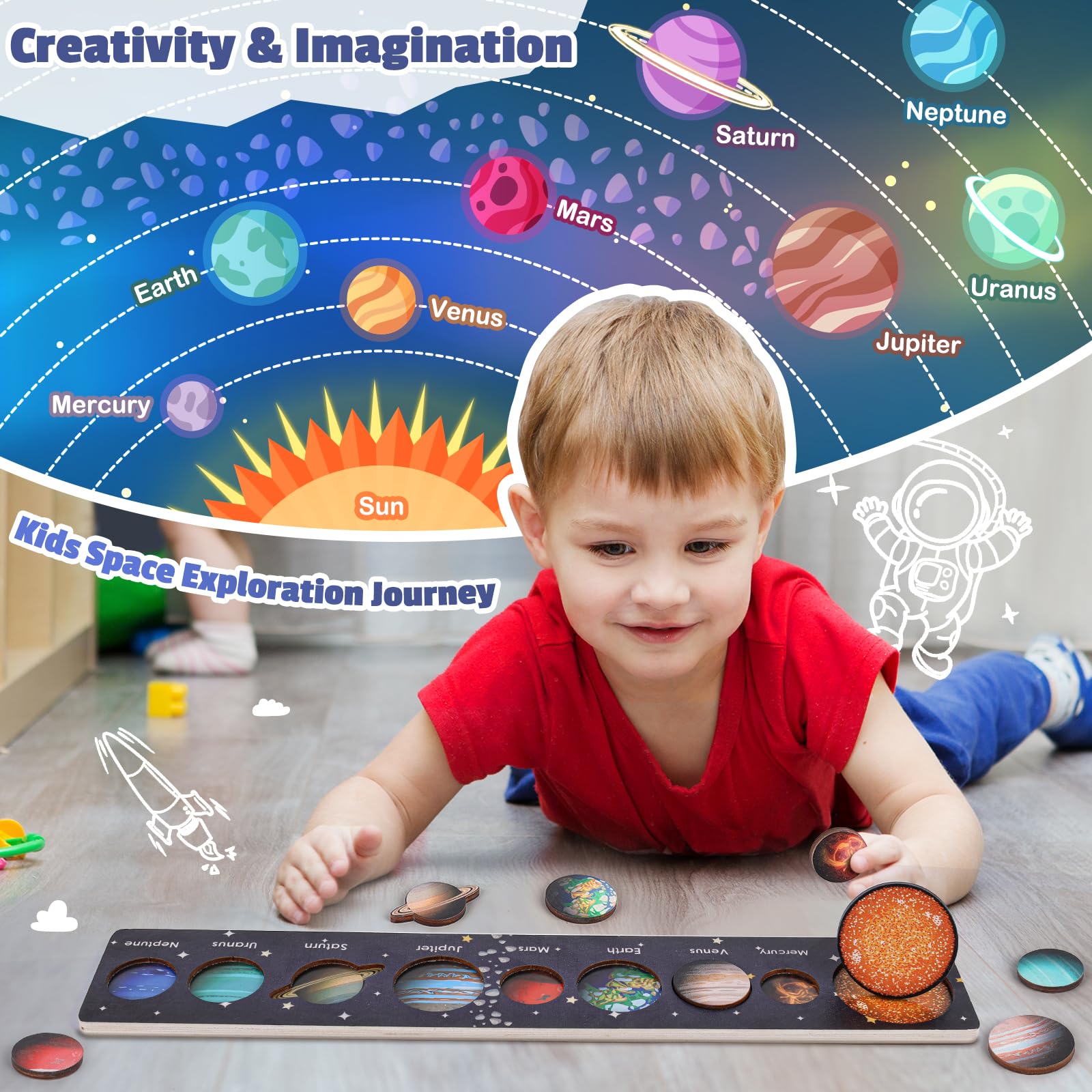 Montessori Spielzeug ab 3-4-5 Jahre Junge: Kinder Puzzle Lernspiele ab 4 5 6 Jahre Space Sonnensystem Kinderspielzeug Junge Mädchen Geschenke
