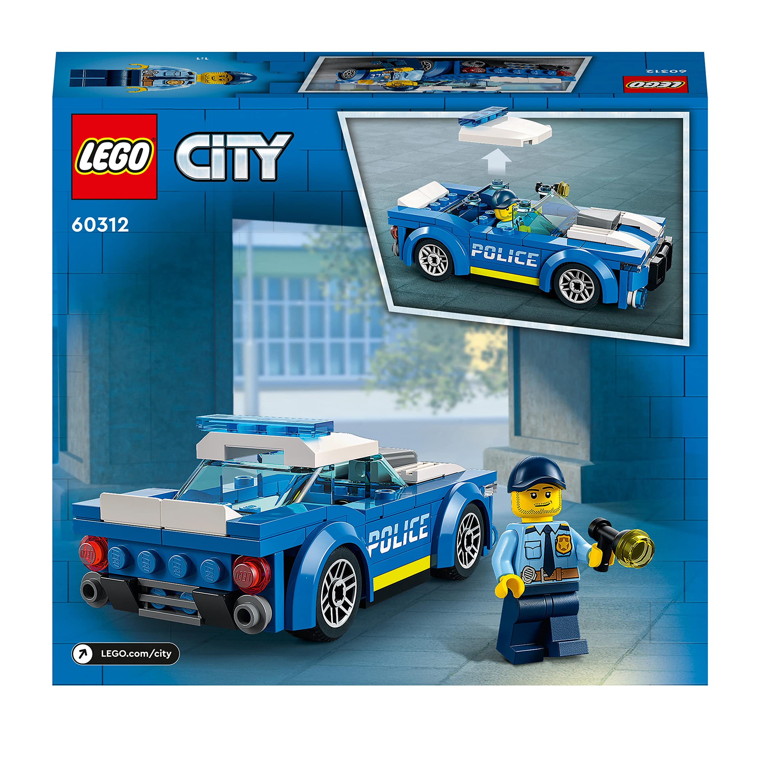 LEGO 60312 City Polizeiauto, Polizei-Spielzeug ab 5 Jahren, Geschenk für Kinder mit Polizisten-Minifigur, Abenteuer-Serie, kreatives Kinderspielzeug