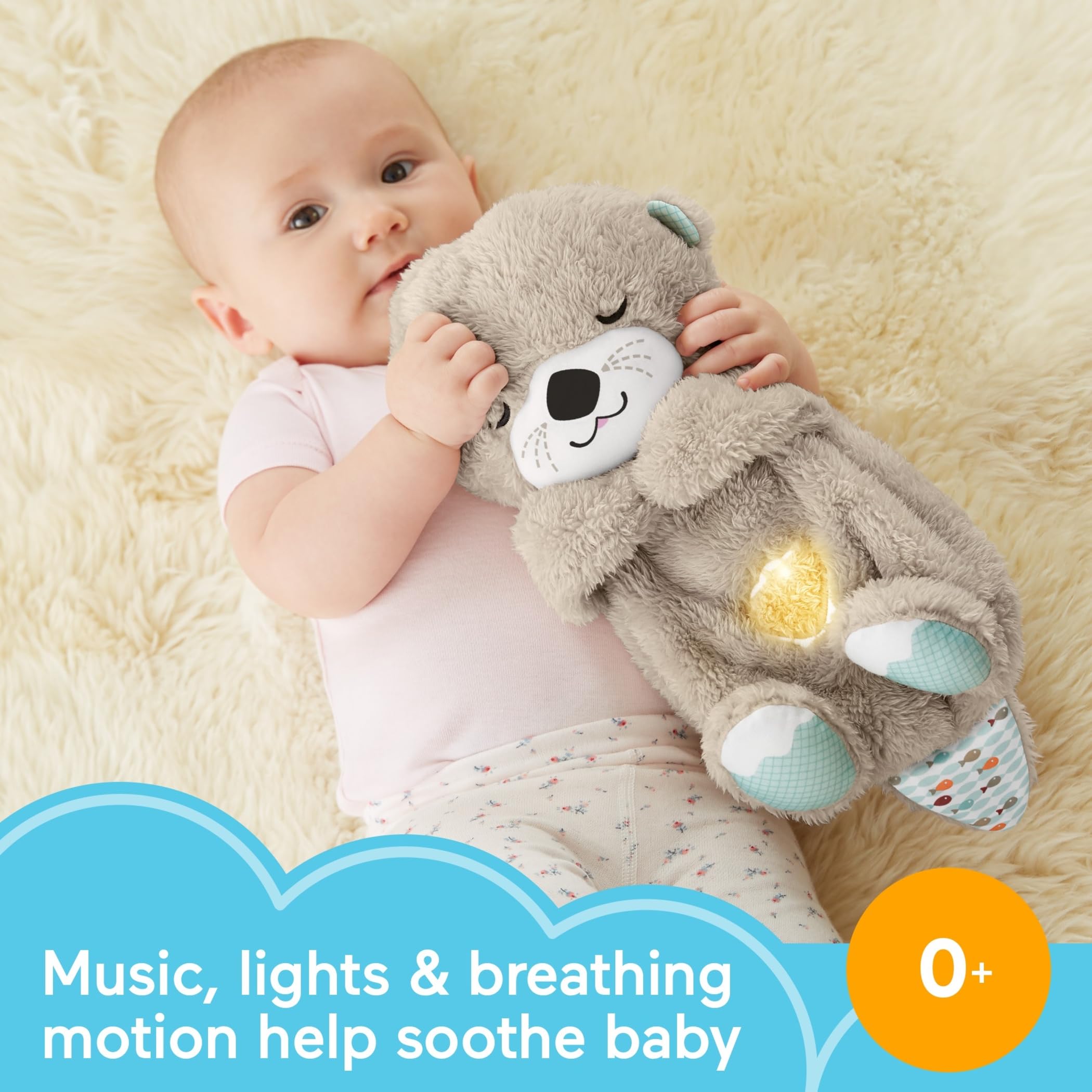 Fisher-Price Schlummer Otter Kuscheltier mit Atembewegung und Musik, Baby Erstausstattung, Neugeborene, Baby Spielzeug ab Geburt, Babyparty