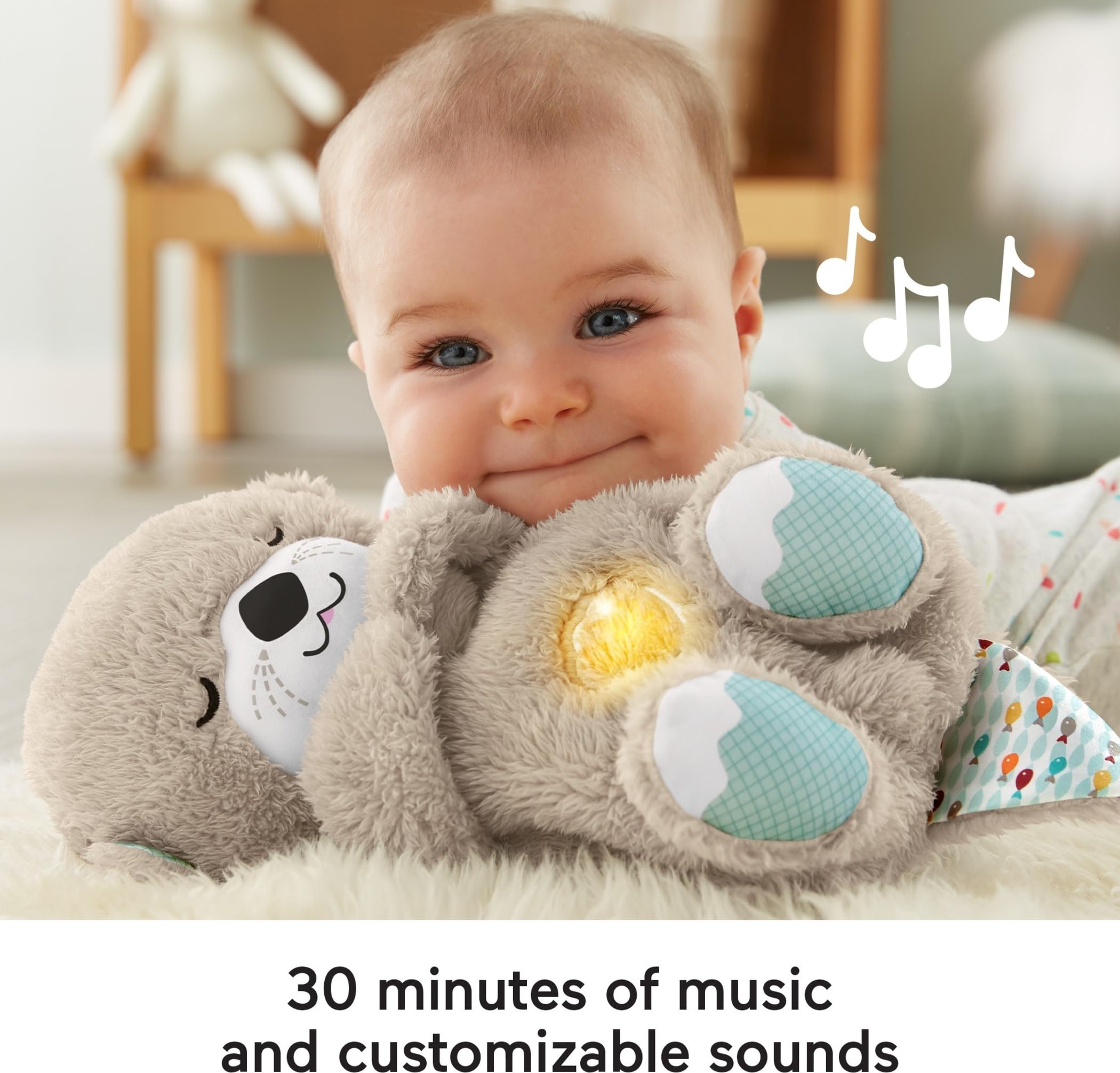 Fisher-Price Schlummer Otter Kuscheltier mit Atembewegung und Musik, Baby Erstausstattung, Neugeborene, Baby Spielzeug ab Geburt, Babyparty